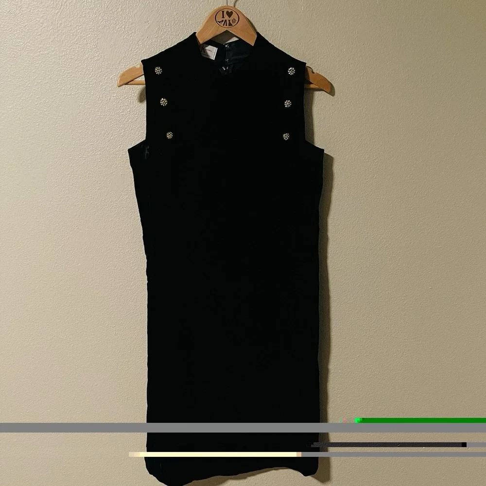 VTG R & K Originals Black Velvet Dress 60s 70s Retro Glam Military Grunge‎ Sz 14